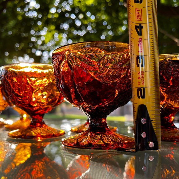 Vintage Tiara Exclusive Dark Amber Low Stem Glass set of 5 - Picture 4 of 10